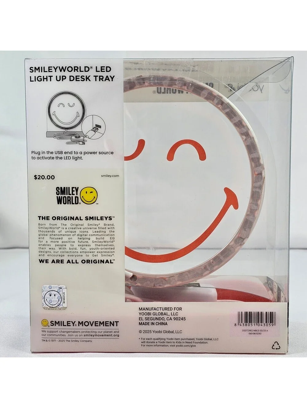New Yoobi SmileyWorld LED Light Desk Tray USB Powered Orange Winking Smiley Face
